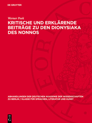 cover image of Kritische und erklärende Beiträge zu den Dionysiaka des Nonnos